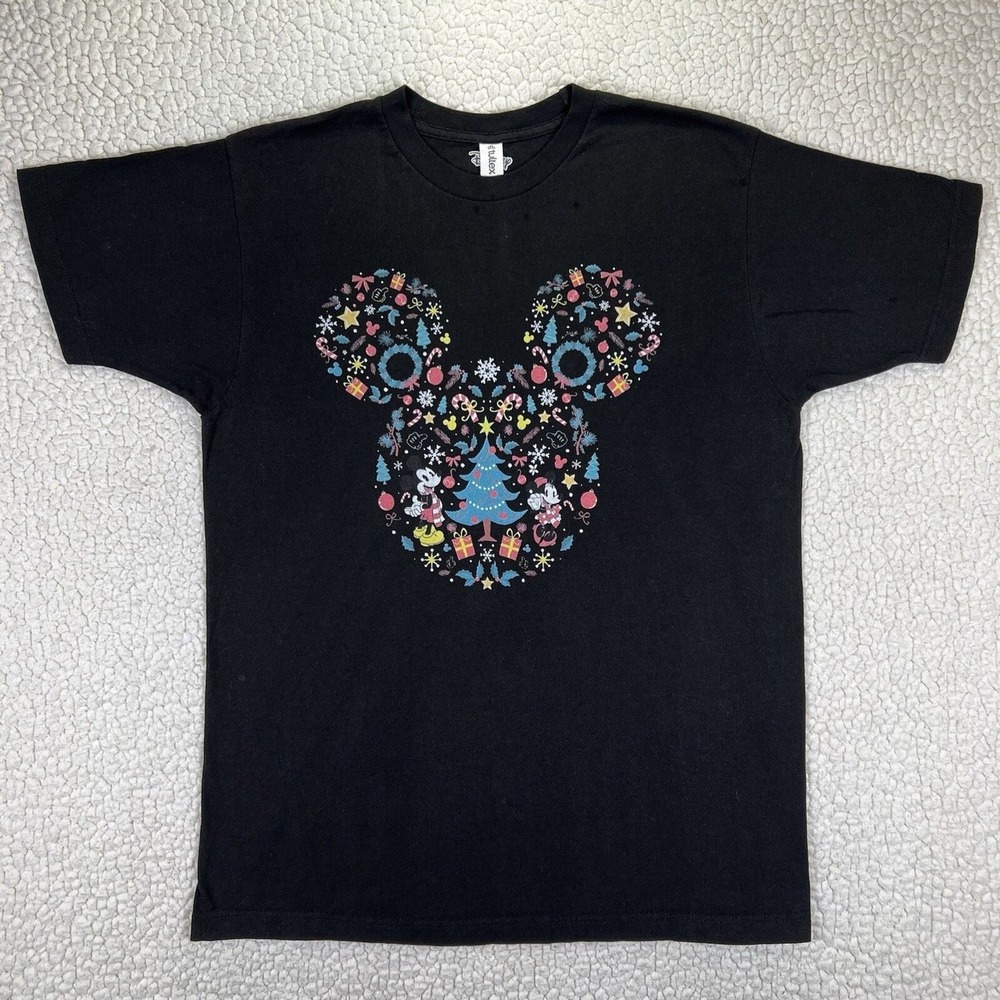 Disney Mickey‎ Christmas T Shirt Men's L Black Holiday Graphic Cute Casual